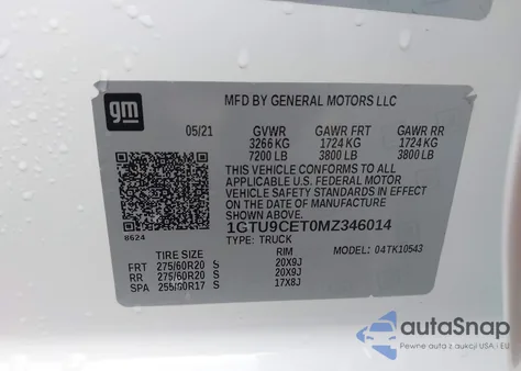 2021 GMC Sierra 1500 4Wd Short Box Elevation из США, поврежденный, VIN 1GTU9CET0MZ346014